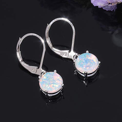 CiNily Womens Opal Dangle Earrings Rhodium Plated Leverback hypoallergenic Gemstone Drop Earrings - Image 4