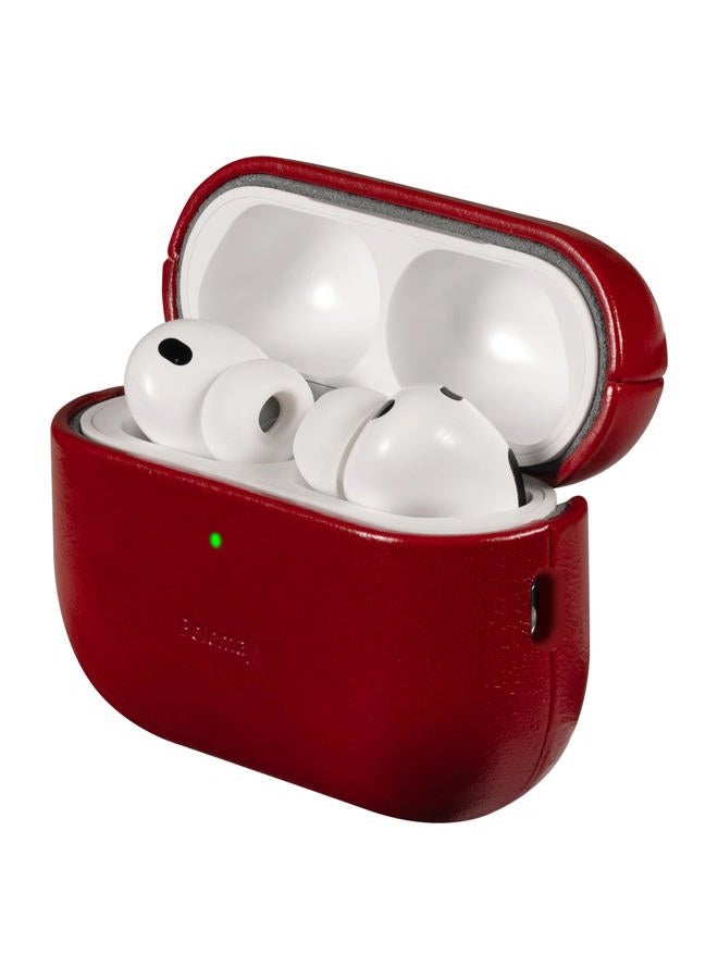 Belemay حافظة جلدية مصنوعة يدويًا مشمعة بالزيت لسماعات AirPods Pro الجيل الثالث (2025)، جلد بقري أصلي، لونين لامع وحيوي، متوافقة مع MagSafe، متوافقة مع AirPods Pro 3، أحمر قاني - Image 2