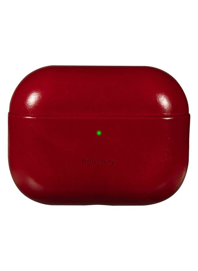 Belemay حافظة جلدية مصنوعة يدويًا مشمعة بالزيت لسماعات AirPods Pro الجيل الثالث (2025)، جلد بقري أصلي، لونين لامع وحيوي، متوافقة مع MagSafe، متوافقة مع AirPods Pro 3، أحمر قاني - Image 1