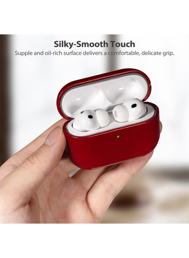 Belemay حافظة جلدية مصنوعة يدويًا مشمعة بالزيت لسماعات AirPods Pro الجيل الثالث (2025)، جلد بقري أصلي، لونين لامع وحيوي، متوافقة مع MagSafe، متوافقة مع AirPods Pro 3، أحمر قاني - Image 5