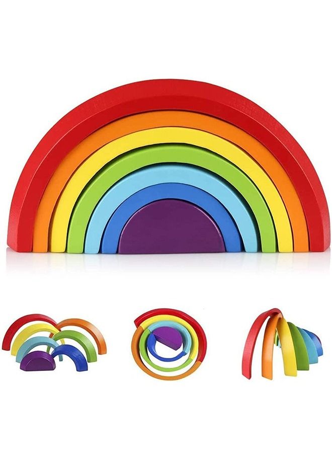 BAYBEE Wooden Rainbow Stacking Building Block Puzzle Toys for Kids Montessori Nesting Toys for Kids Early Learning Development Educational Baby Toys Tunnel Stacking Toys for 2+ Years old Boys Girls - Image 1