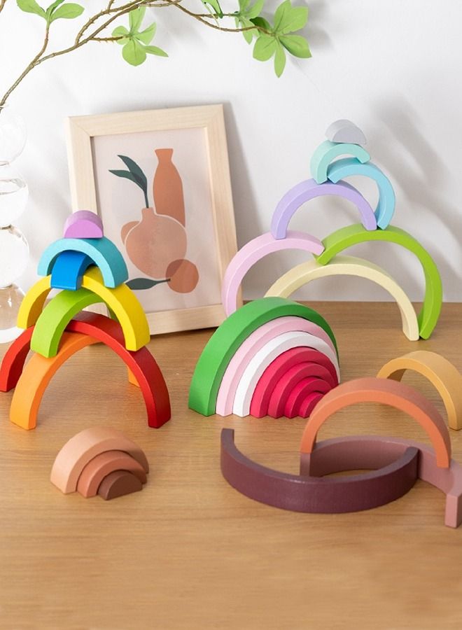 BAYBEE Wooden Rainbow Stacking Building Block Puzzle Toys for Kids Montessori Nesting Toys for Kids Early Learning Development Educational Baby Toys Tunnel Stacking Toys for 2+ Years old Boys Girls - Image 3
