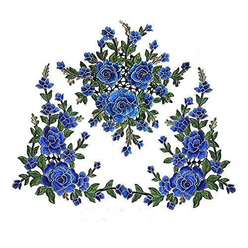 FEEPOP 1 Set/Large Embroidered Peony Flowers Lace Patch Applique Three-Dimensional Garment Fabric DIY Accessories Sew (Royal Blue) - Image 1