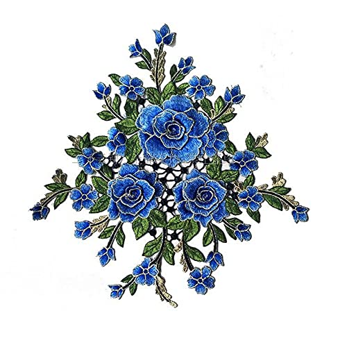 FEEPOP 1 Set/Large Embroidered Peony Flowers Lace Patch Applique Three-Dimensional Garment Fabric DIY Accessories Sew (Royal Blue) - Image 2