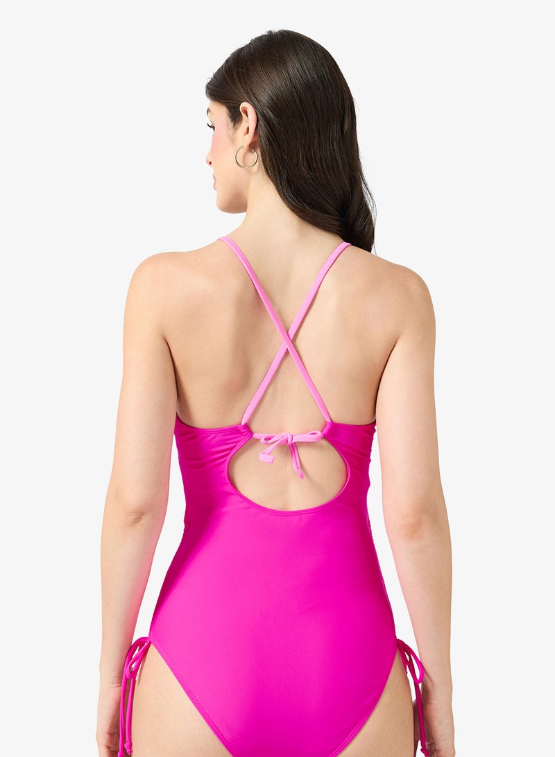 ELLA Halter Neck Swimsuit With Tie Up Detail - Image 2