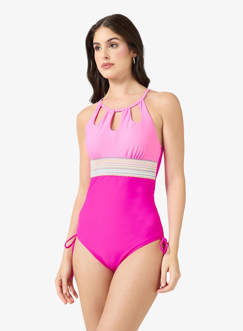 ELLA Halter Neck Swimsuit With Tie Up Detail - Image 1