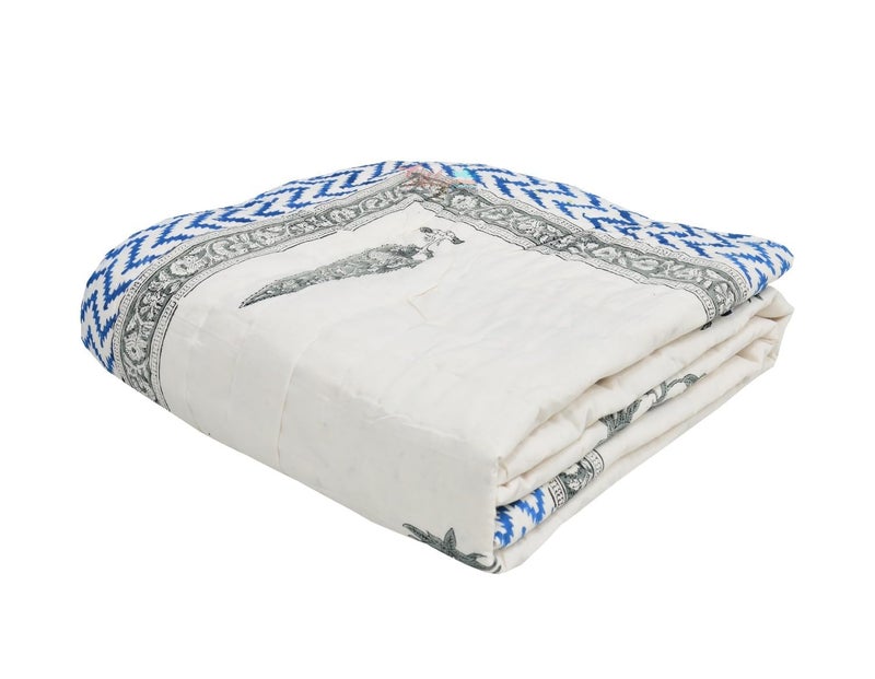 LOARSHY Pure Cotton 400 TC Traditional Rajasthani Hand Block Printed Single Bed Jaipuri Quilt/Razai/Rajai [Light Weight, Multicolor - Blue (Size 60X90 INCHES) - Image 5