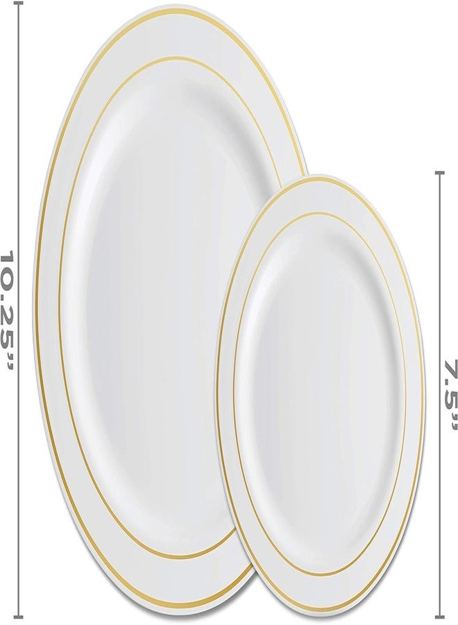 Munfix 200 Gold Plastic Plates Set, 100 Pcs 10 Inch White Dinner and 100 Pcs 7 Inch Dessert Plates, Elegant Fancy Heavy Duty for Party, Wedding, White with Gold Rim - Image 3