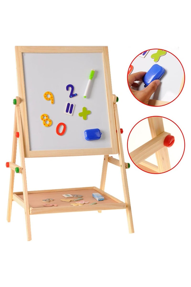 Double-sided wooden whiteboard (whiteboard and chalkboard) with height-adjustable stand  - Image 1