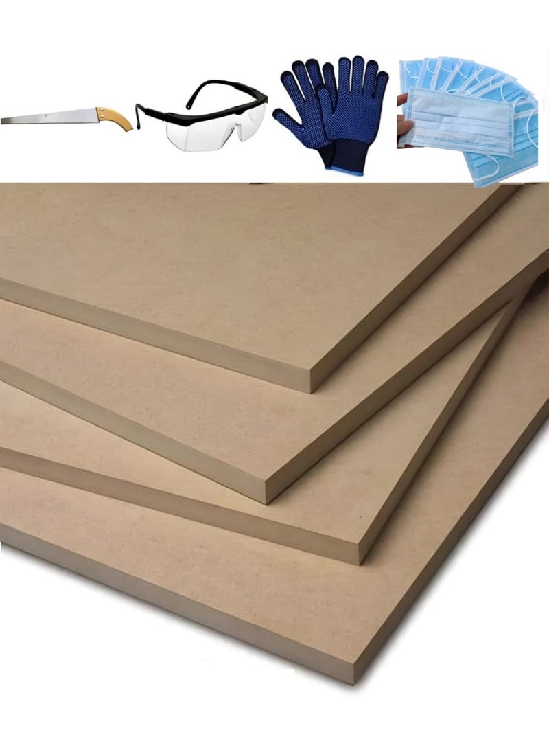 Abbasali Pack Of 4 Plain MDF 2x2ft (60x60cm) With Gloves 10pcs Face Mask Goggle & Saw - Image 1