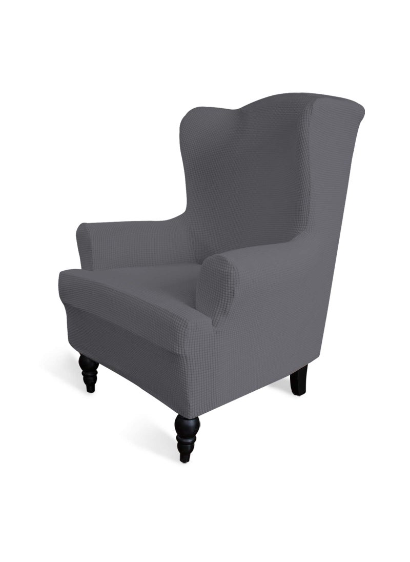 Easy-Going EasyGoing Stretch Wingback Chair Sofa Slipcover 1Piece Sofa Cover Furniture Protector Couch Soft with Elastic Bottom Polyester Spandex Jacquard Fabric Small ChecksWing ChairGray 