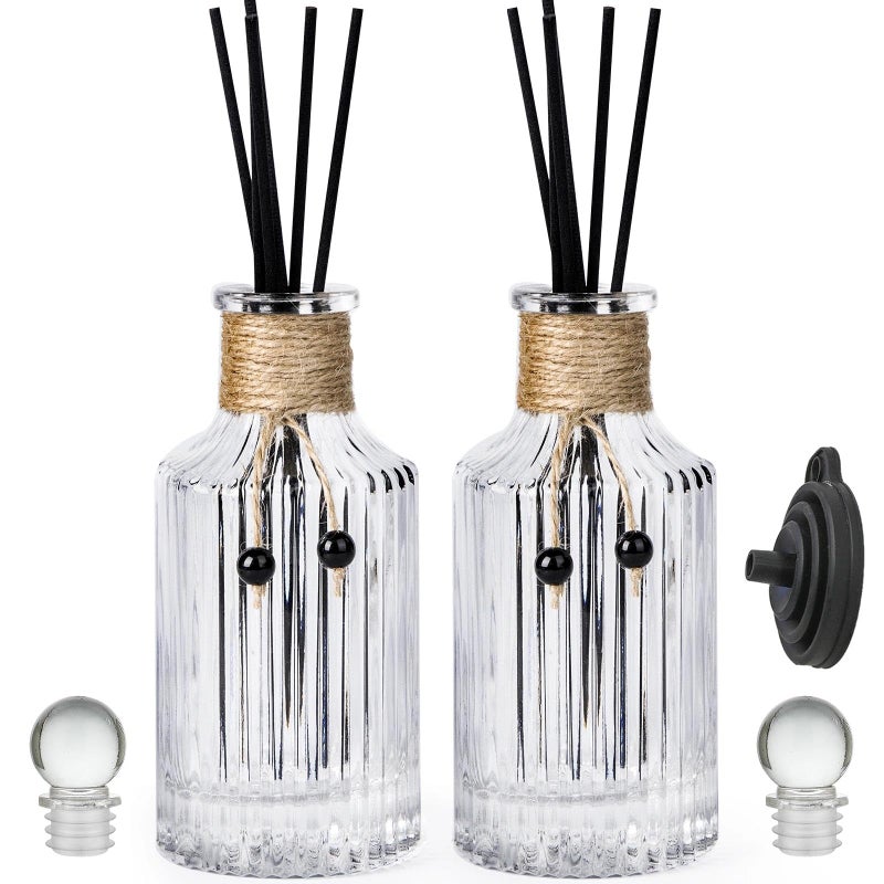 Reed Diffuser Bottle Set of 2 Glass Diffuser Bottles 8oz250ml Empty Clear Decorative Bottle with Stoppers and Reed Sticks Bulk Reusable Perfume Jar