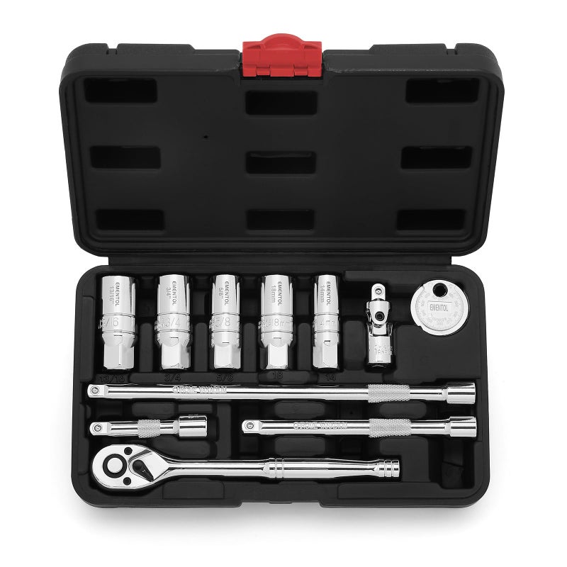 EMENTOL 11PCS 38 Drive Spark Plug Socket Set with Ratchet Handle Universal Joint Extension Bar Spark Plug Gapper 58 34 1316 14mm 18mm CRV Steel with Rubber Holder Ring - Image 3