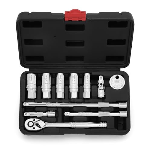 EMENTOL 11PCS 38 Drive Spark Plug Socket Set with Ratchet Handle Universal Joint Extension Bar Spark Plug Gapper 58 34 1316 14mm 18mm CRV Steel with Rubber Holder Ring - Image 1