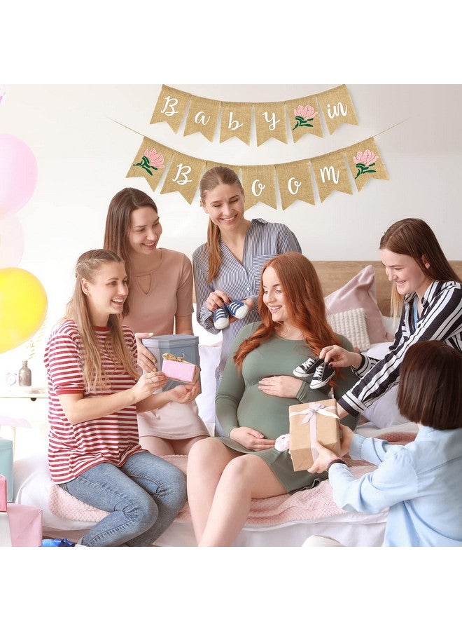 Whaline Baby in Bloom Burlap Banner with Pink Flower, Rustic Bunting Garland for Baby in Bloom Party, Baby Shower Magnolia Floral, Spring Theme Party Mommy to Be Celebration Supplies - Image 4