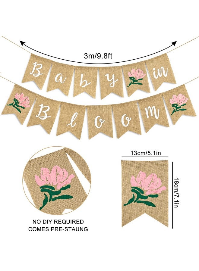 Whaline Baby in Bloom Burlap Banner with Pink Flower, Rustic Bunting Garland for Baby in Bloom Party, Baby Shower Magnolia Floral, Spring Theme Party Mommy to Be Celebration Supplies - Image 2
