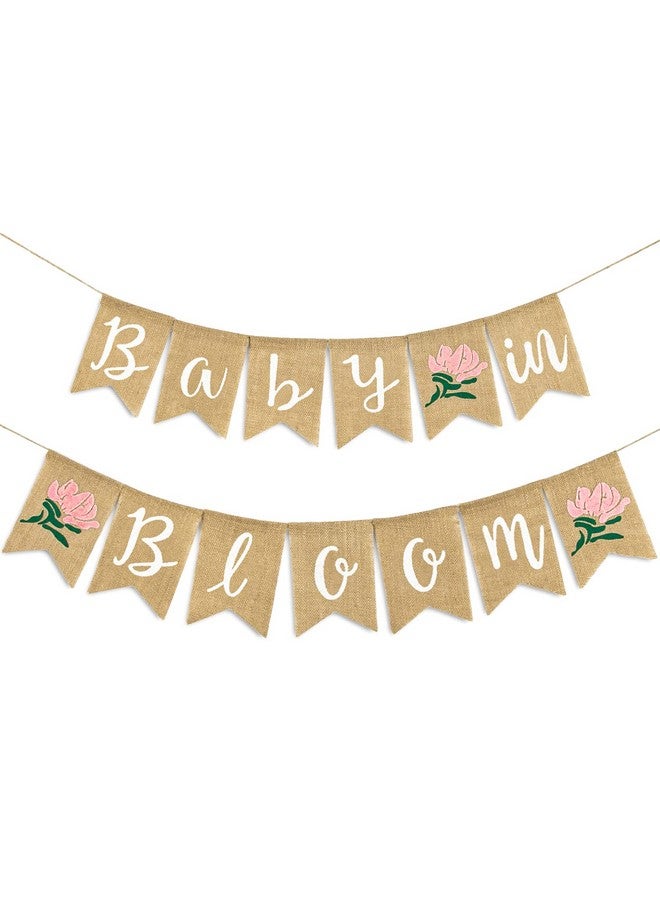 Whaline Baby in Bloom Burlap Banner with Pink Flower, Rustic Bunting Garland for Baby in Bloom Party, Baby Shower Magnolia Floral, Spring Theme Party Mommy to Be Celebration Supplies - Image 1