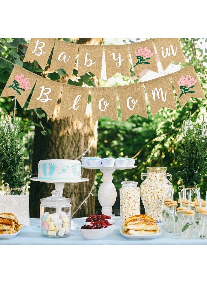 Whaline Baby in Bloom Burlap Banner with Pink Flower, Rustic Bunting Garland for Baby in Bloom Party, Baby Shower Magnolia Floral, Spring Theme Party Mommy to Be Celebration Supplies - Image 5