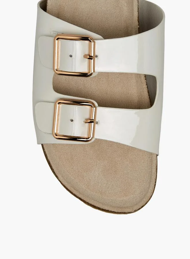 Celeste WHITE Women Buckle Detail Slide Sandals for Women | Best Price UAE