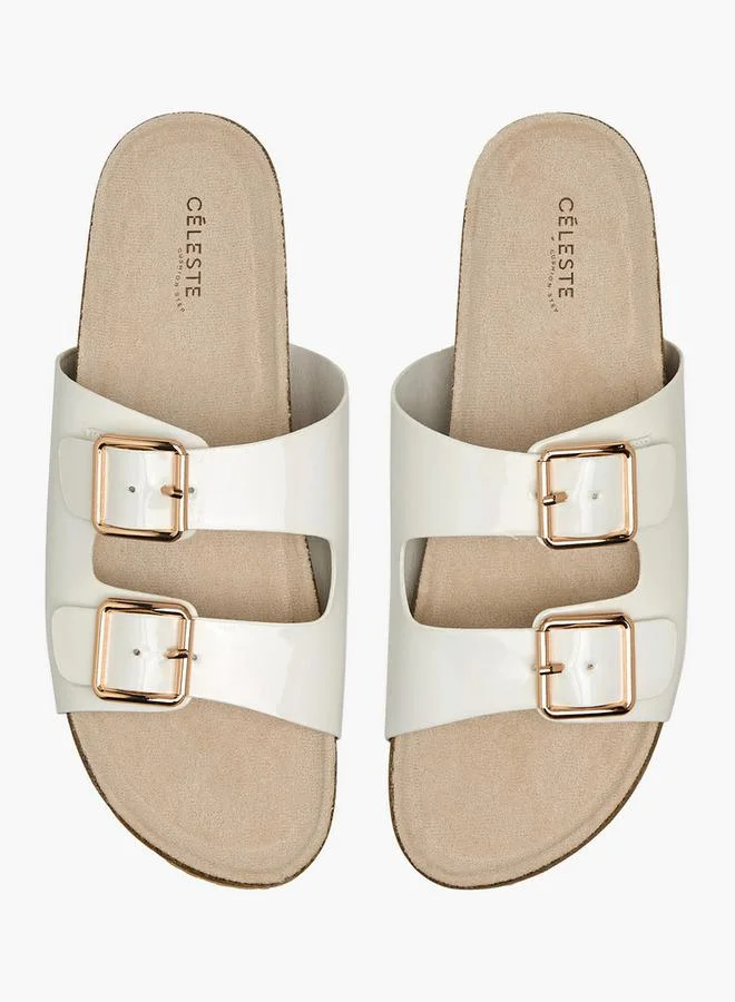 Women Buckle Detail Slide Sandals