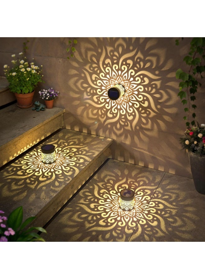 Solar Fence Lights 2 Pack Outdoor Deck Step, Wall Lights Metal Waterproof LED Warm Yellow Light for Garden, Post Patio, Backyard - Mandala （Gardening Gifts） - Image 2