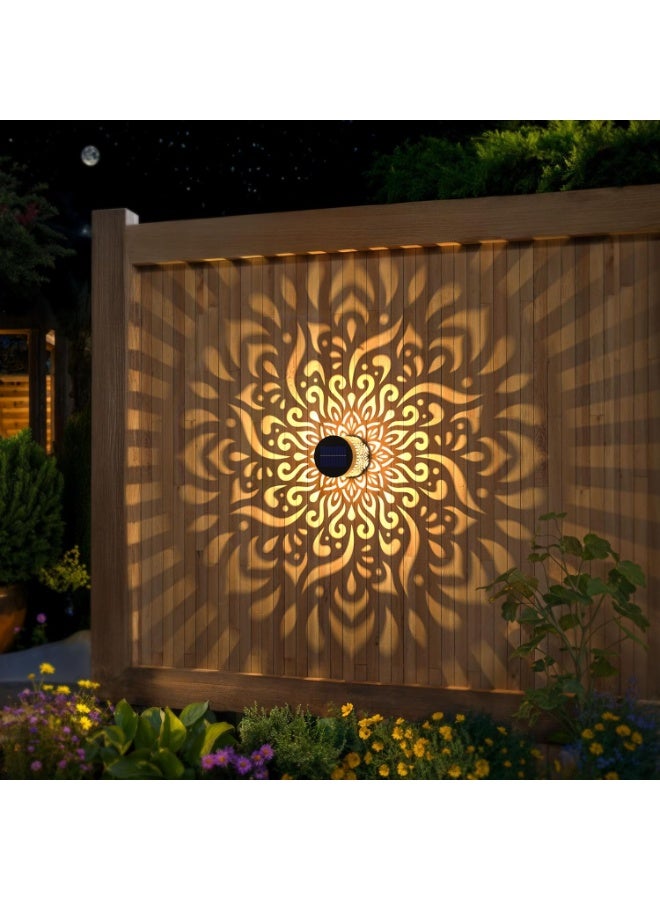 Solar Fence Lights 2 Pack Outdoor Deck Step, Wall Lights Metal Waterproof LED Warm Yellow Light for Garden, Post Patio, Backyard - Mandala （Gardening Gifts） - Image 3
