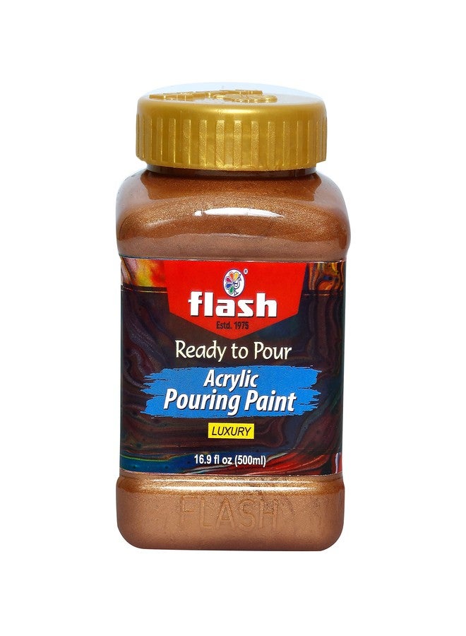 فلاش طلاء أكريليك سائل جاهز للصب من فلاش، 500 مل / 16 أونصة سائلة، مخلوط مسبقًا، ذو أساس مائي - مناسب للرسم على القماش والخشب والورق والأعمال اليدوية والبلاط والصخور وغيرها... (برونزي) - Image 1