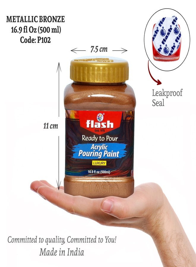 فلاش طلاء أكريليك سائل جاهز للصب من فلاش، 500 مل / 16 أونصة سائلة، مخلوط مسبقًا، ذو أساس مائي - مناسب للرسم على القماش والخشب والورق والأعمال اليدوية والبلاط والصخور وغيرها... (برونزي) - Image 2