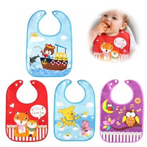 BabyGo Waterproof Baby Starter Bibs | Feeding, Teething & Drooling Apron for Infants 3–12 Months, Soft, Absorbent, Reusable & Easy-to-Clean Spill-Proof Apron Bibs for Babies | Pack of 4 (Multicolor) - Image 1
