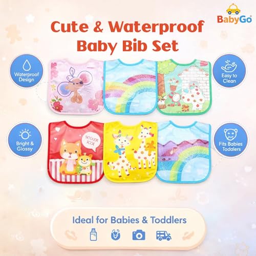 BabyGo Waterproof Baby Starter Bibs | Feeding, Teething & Drooling Apron for Infants 3–12 Months, Soft, Absorbent, Reusable & Easy-to-Clean Spill-Proof Apron Bibs for Babies | Pack of 4 (Multicolor) - Image 5