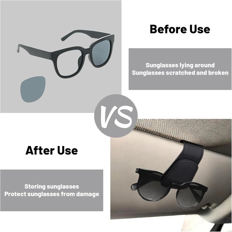 KIPSOME Sunglasses Holders for Car Sun Visor, Magnetic Leather Glasses Eyeglass Hanger Clip for Car, Ticket Card Clip Eyeglasses Mount, Car Visor Accessories Gadgets (Black) - Image 4