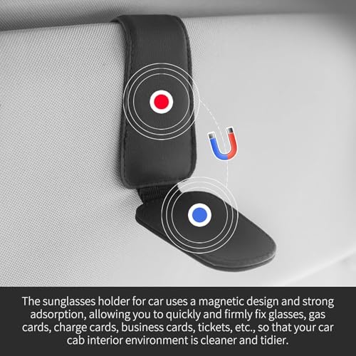 KIPSOME Sunglasses Holders for Car Sun Visor, Magnetic Leather Glasses Eyeglass Hanger Clip for Car, Ticket Card Clip Eyeglasses Mount, Car Visor Accessories Gadgets (Black) - Image 5