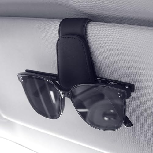 KIPSOME Sunglasses Holders for Car Sun Visor, Magnetic Leather Glasses Eyeglass Hanger Clip for Car, Ticket Card Clip Eyeglasses Mount, Car Visor Accessories Gadgets (Black) - Image 2