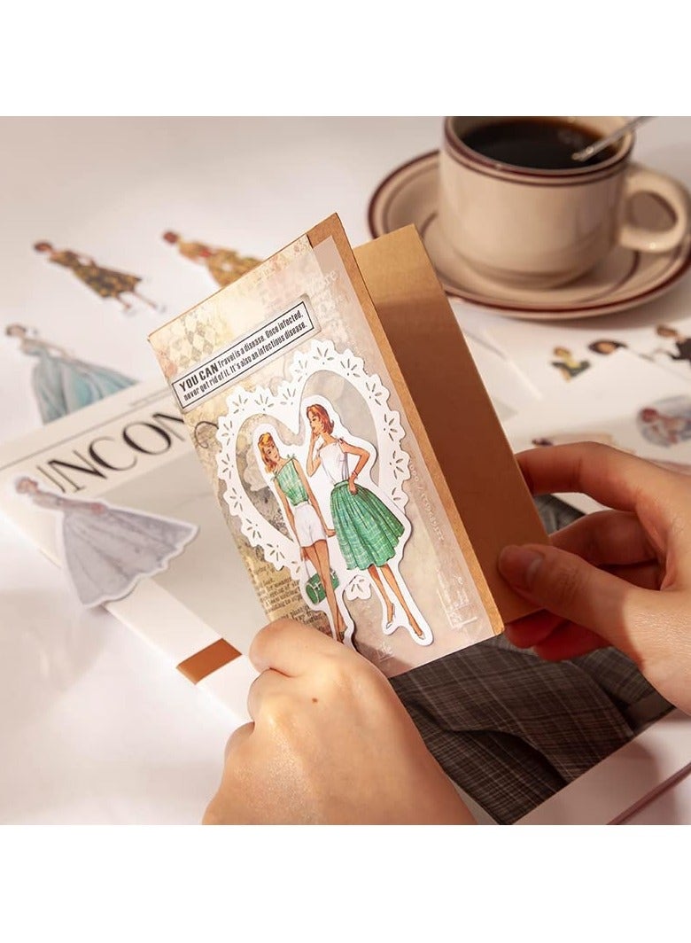 SOLARAE 80 Scrapbook Stickers, Ladies Style Washi Decor Sticker Plan for Diaries, Photo Albums, Planners, DIY Craft Decorations (Vintage Girl Sky Blue and Green) - Image 3