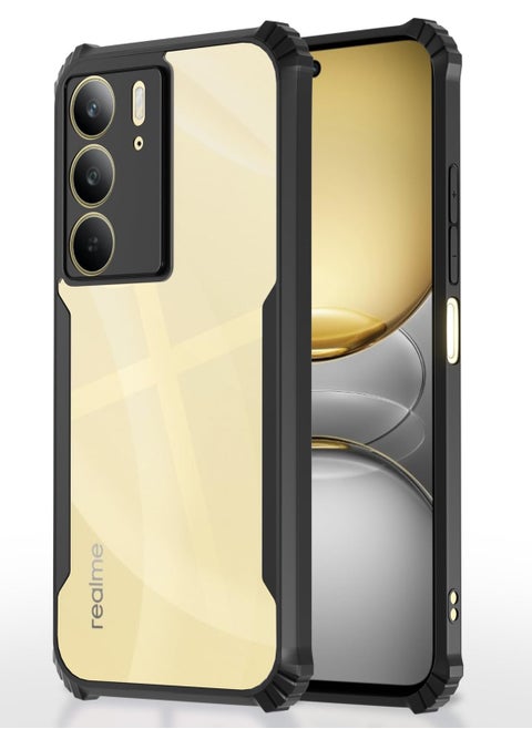 Realme C75 Clear Hard PC Back Cover Case with Shockproof Premium TPU Black Border 360 Degree Impact Resistant Camera lens Protection Transparent Cover For Realme C75