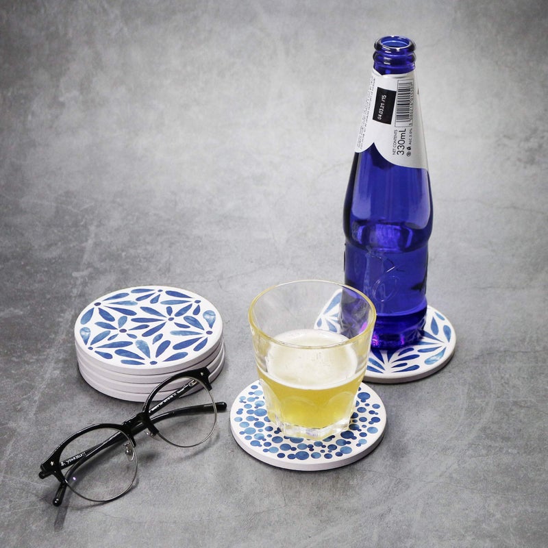 AD Set of 6 Coasters for Drinks Absorbing Round Ceramic Stone Coaster with Cork Base,Tabletop Protection Mat for Mugs and Cups,Office,Kitchen (Indigo Blue) - Image 3