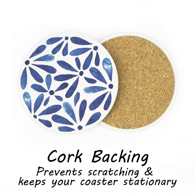 AD Set of 6 Coasters for Drinks Absorbing Round Ceramic Stone Coaster with Cork Base,Tabletop Protection Mat for Mugs and Cups,Office,Kitchen (Indigo Blue) - Image 5