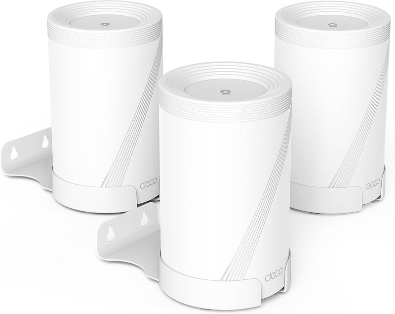 BANGCHEER حامل الحائط لنظام TP-Link Deco BE63/BE65/BE10000 Mesh Wi-Fi 7، حامل معلق من سبائك الألومنيوم موفر للمساحة مع رف لتخزين الكابلات، سهل التركيب (أبيض - 3 قطع) - Image 1