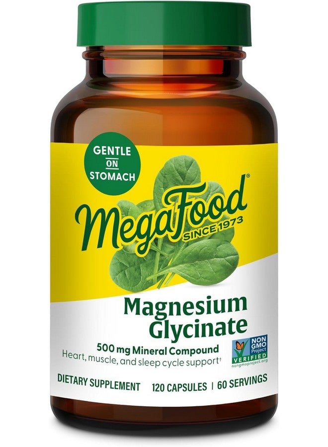 MegaFood Magnesium Glycinate 500mg - Chelated Magnesium Supplement - 60mg Elemental Magnesium - Gentle on the Stomach - Supports Normal Sleep Cycle & Healthy Stress Response - 120 Capsules 60 Servings - Image 1