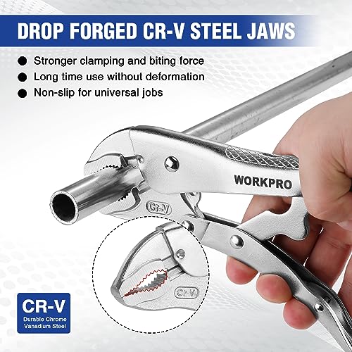 WORKPRO Locking Pliers, 10-inch Curved Jaw Vice Grips pliers, Chromium-Vanadium Steel Locking Pliers with Wire Cutter, Locking Adjustable Vise Grips for Clamping Twisting Welding - Image 2