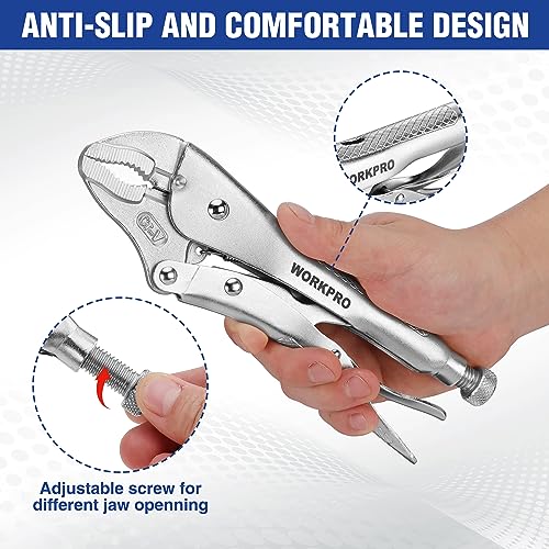 WORKPRO Locking Pliers, 10-inch Curved Jaw Vice Grips pliers, Chromium-Vanadium Steel Locking Pliers with Wire Cutter, Locking Adjustable Vise Grips for Clamping Twisting Welding - Image 5