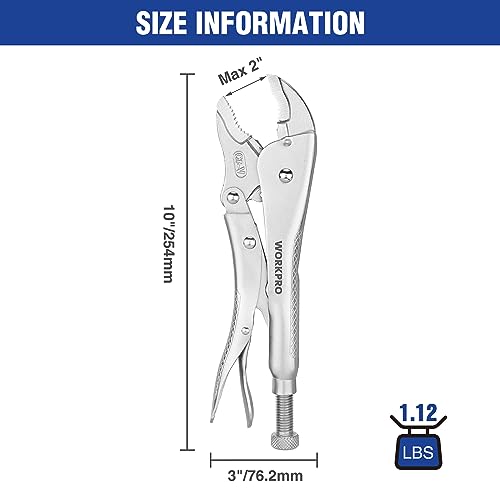WORKPRO Locking Pliers, 10-inch Curved Jaw Vice Grips pliers, Chromium-Vanadium Steel Locking Pliers with Wire Cutter, Locking Adjustable Vise Grips for Clamping Twisting Welding - Image 4