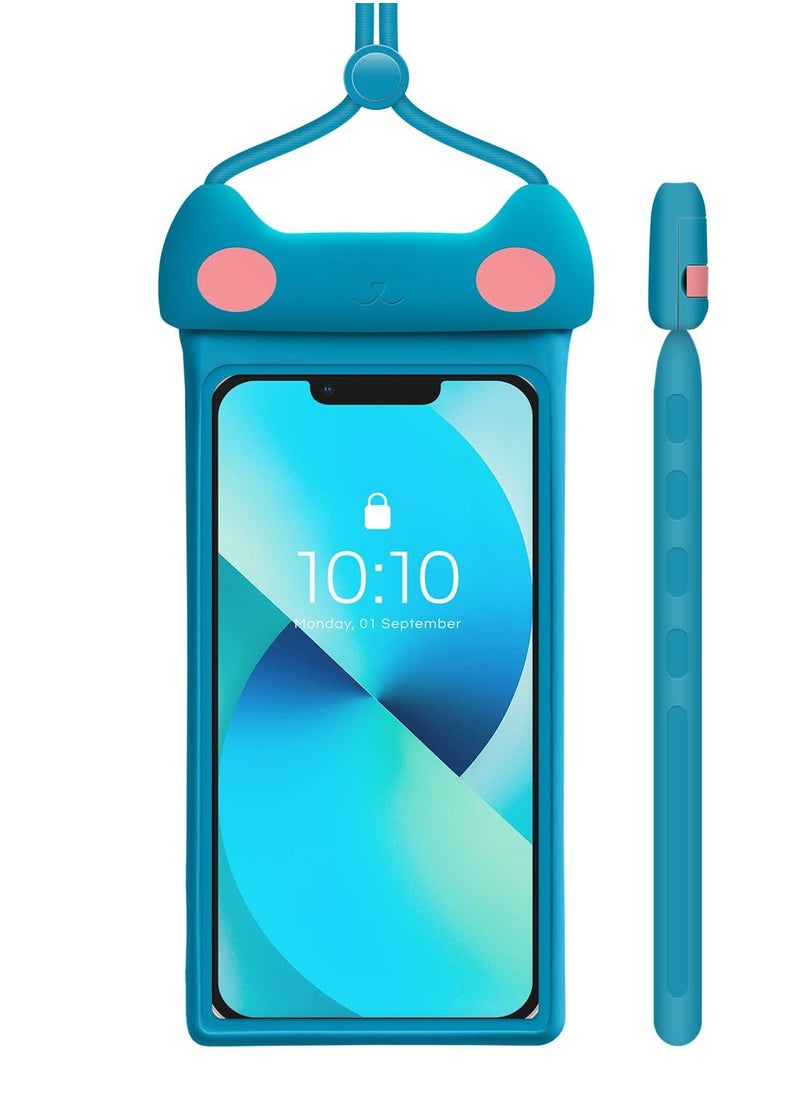 KASTWAVE Universal Waterproof Phone Pouch with Lanyard Cell Phone IP8X Diving Outdoor Beach Floating Underwater 7.0In Lovely Phone Case Dry Bag 3D Seamless HD TPU Dustproof Touch for iPhone Mew, Blue  - Image 1
