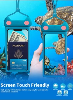 KASTWAVE Universal Waterproof Phone Pouch with Lanyard Cell Phone IP8X Diving Outdoor Beach Floating Underwater 7.0In Lovely Phone Case Dry Bag 3D Seamless HD TPU Dustproof Touch for iPhone Mew, Blue  - Image 5
