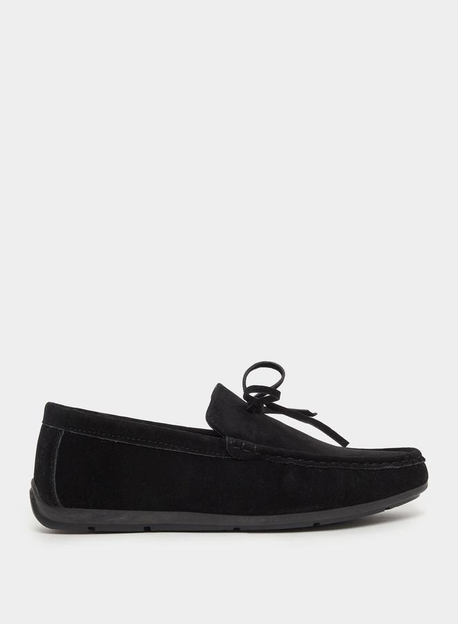 Styli Textured Bow Accent Slip In Loafers  - Image 1