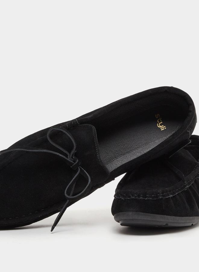 Styli Textured Bow Accent Slip In Loafers  - Image 3