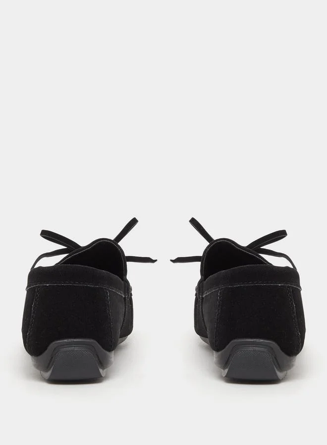 Styli Textured Bow Accent Slip In Loafers