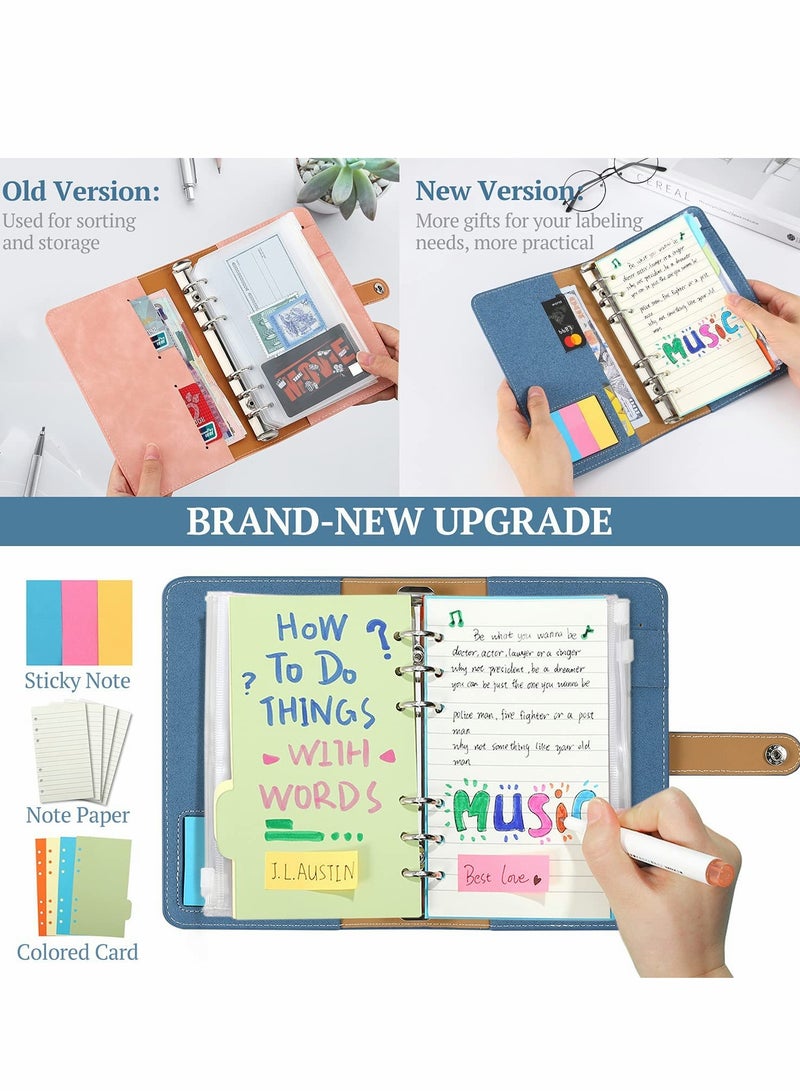 Excefore A6 Budget Binder, PU Leather Cover with 12PCS A6 Binder Pockets Loose Leaf Bags 6 Ring Binder Cash Zipper Pouches & Label Stickers Refillable Budget Envelopes System (Shimmering Blue)  - Image 5