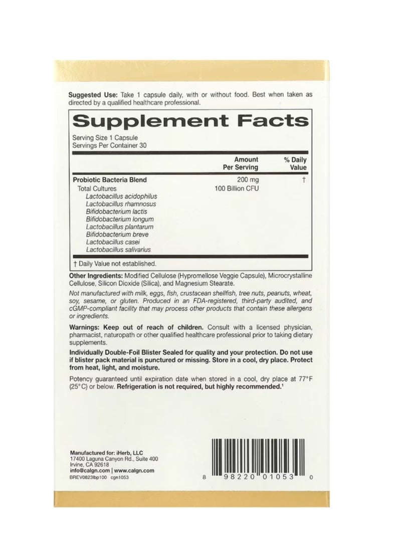 California Gold Nutrition LactoBif 100 Probiotic 100 Billion CFU 30 Veggie Capsules  - Image 2