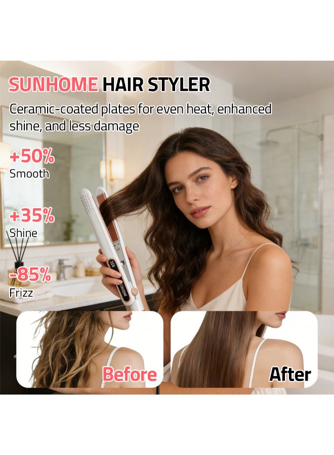 صن هوم مجموعة SUNHOME الاحترافية لتجفيف الشعر واستقامته 3 قطع، مجفف شعر قوي 2000 واط مع 2 سرعة و 3 إعدادات حرارة، مكواة مسطحة سيراميك تسخين سريع تصل إلى 230 درجة مئوية، أبيض - Image 5